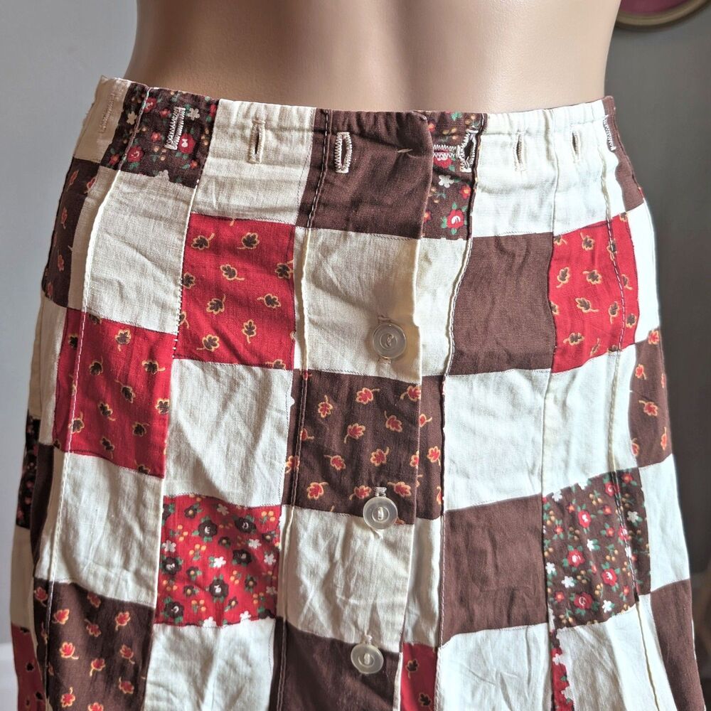 Vintage 1970s SiSi Midi Skirt Quilted Patchwork Floral Prairie Cottagecore Large - Picture 6 of 11